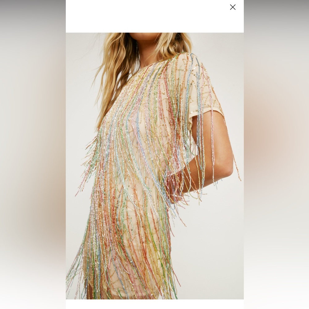 Nasty Gal Tassel Beaded Mini Shift Dress Size 10